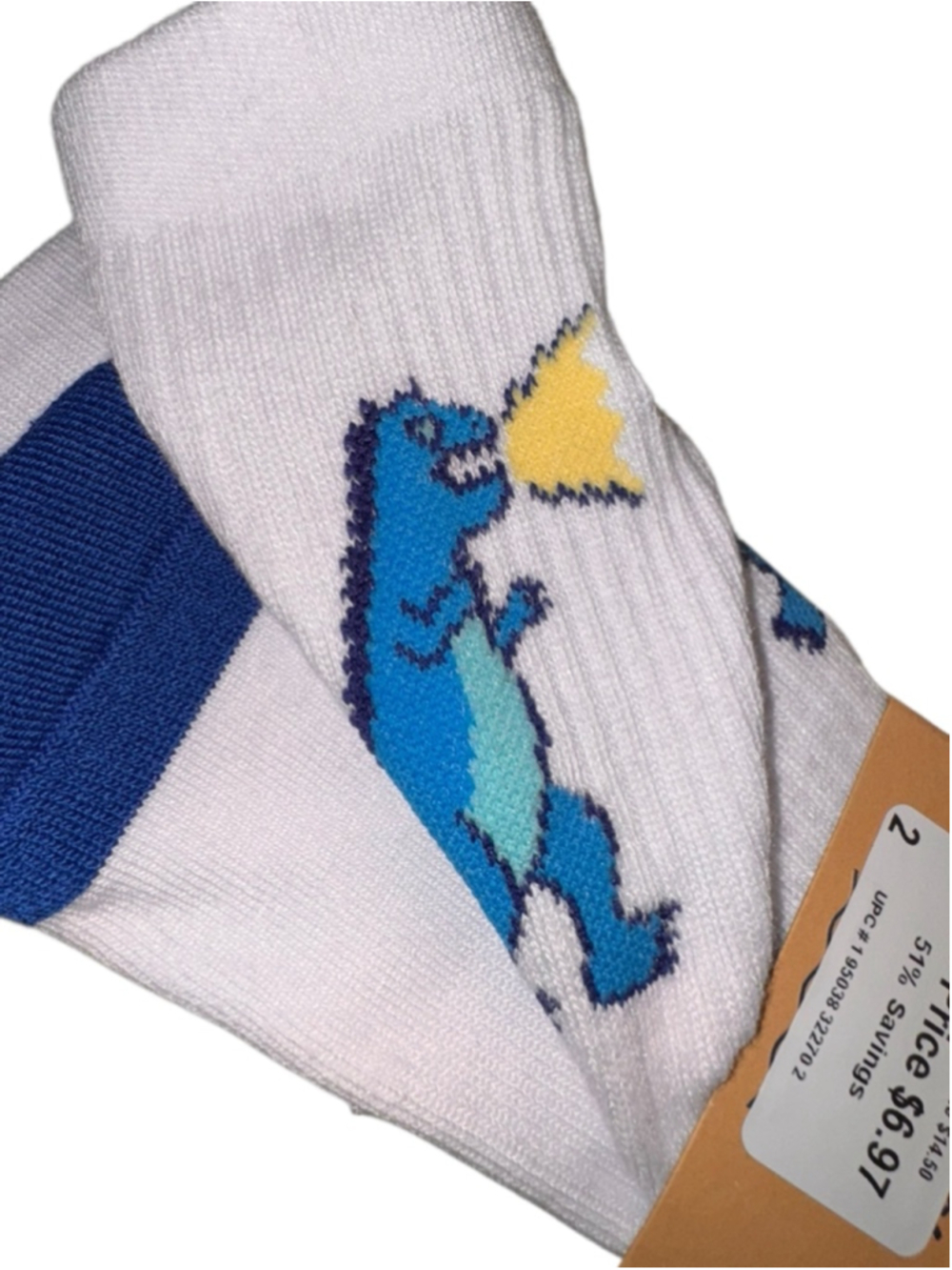Men's Chubbies L White Blue Dinosaur Casual Socks